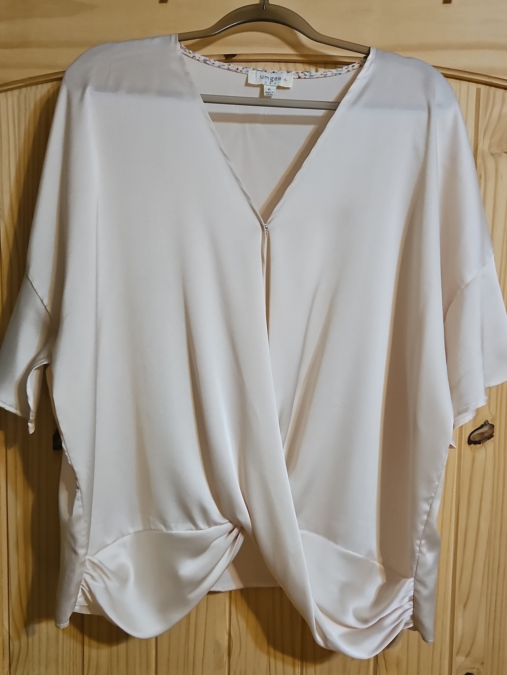 Umgee Cream Twist Front V-Neck Blouse